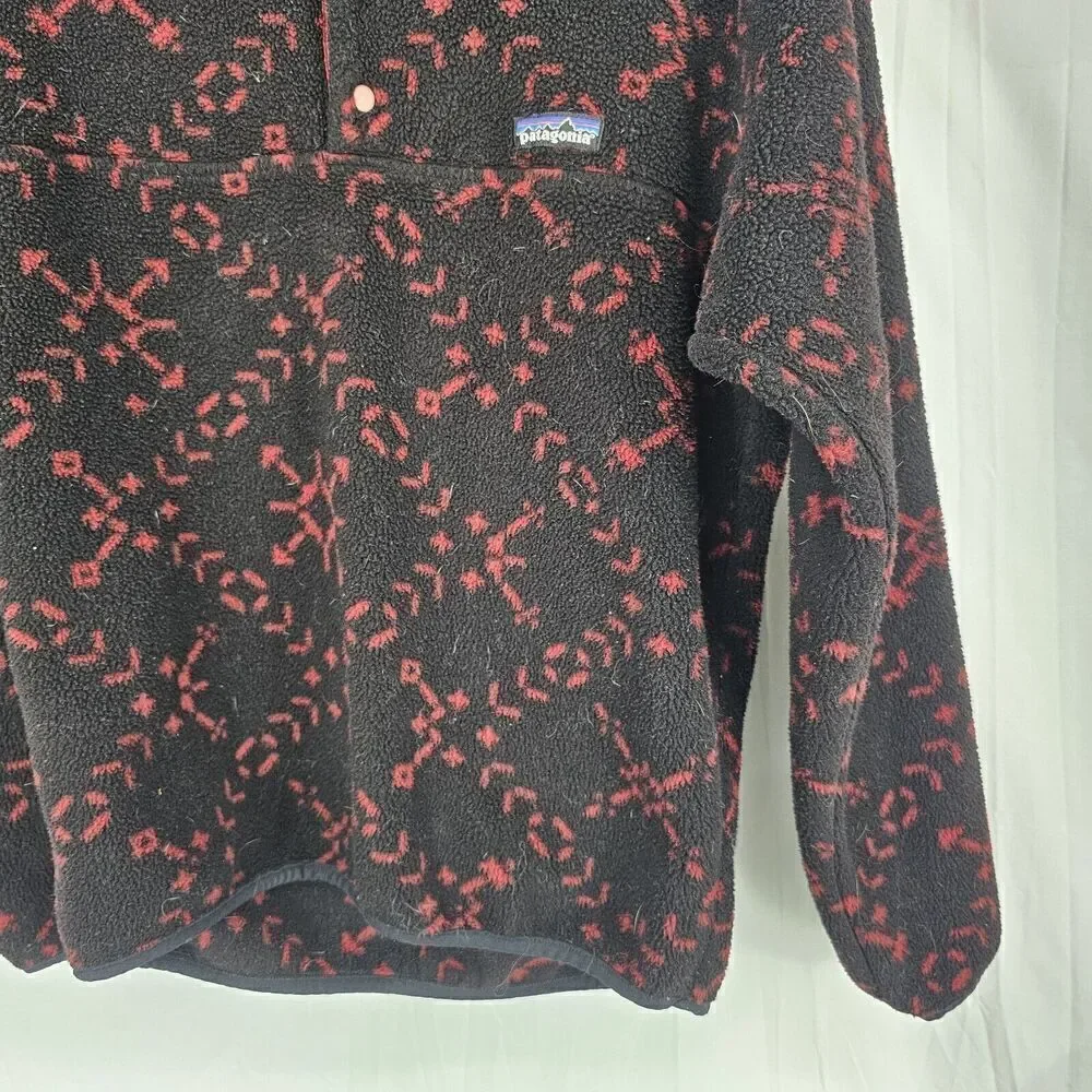 VINTAGE Patagonia Synchilla Jacket Mens Small Black Red Fleece Sweater Snap-T 94
